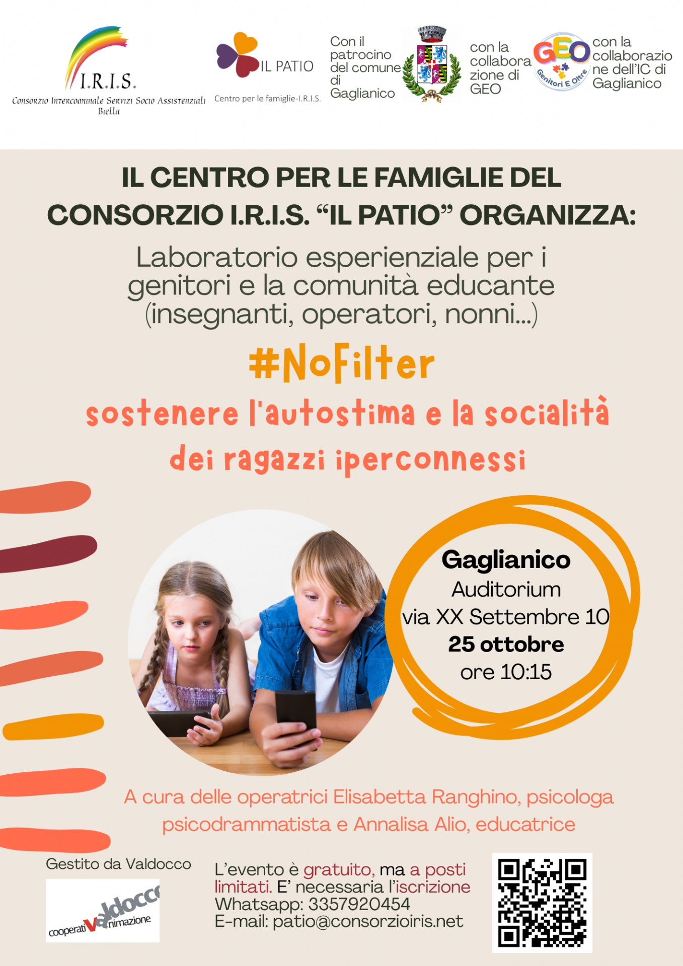 Locandina incontro #Nofilter – Sostenere l’autostima e la socialità dei ragazzi iperconnessi