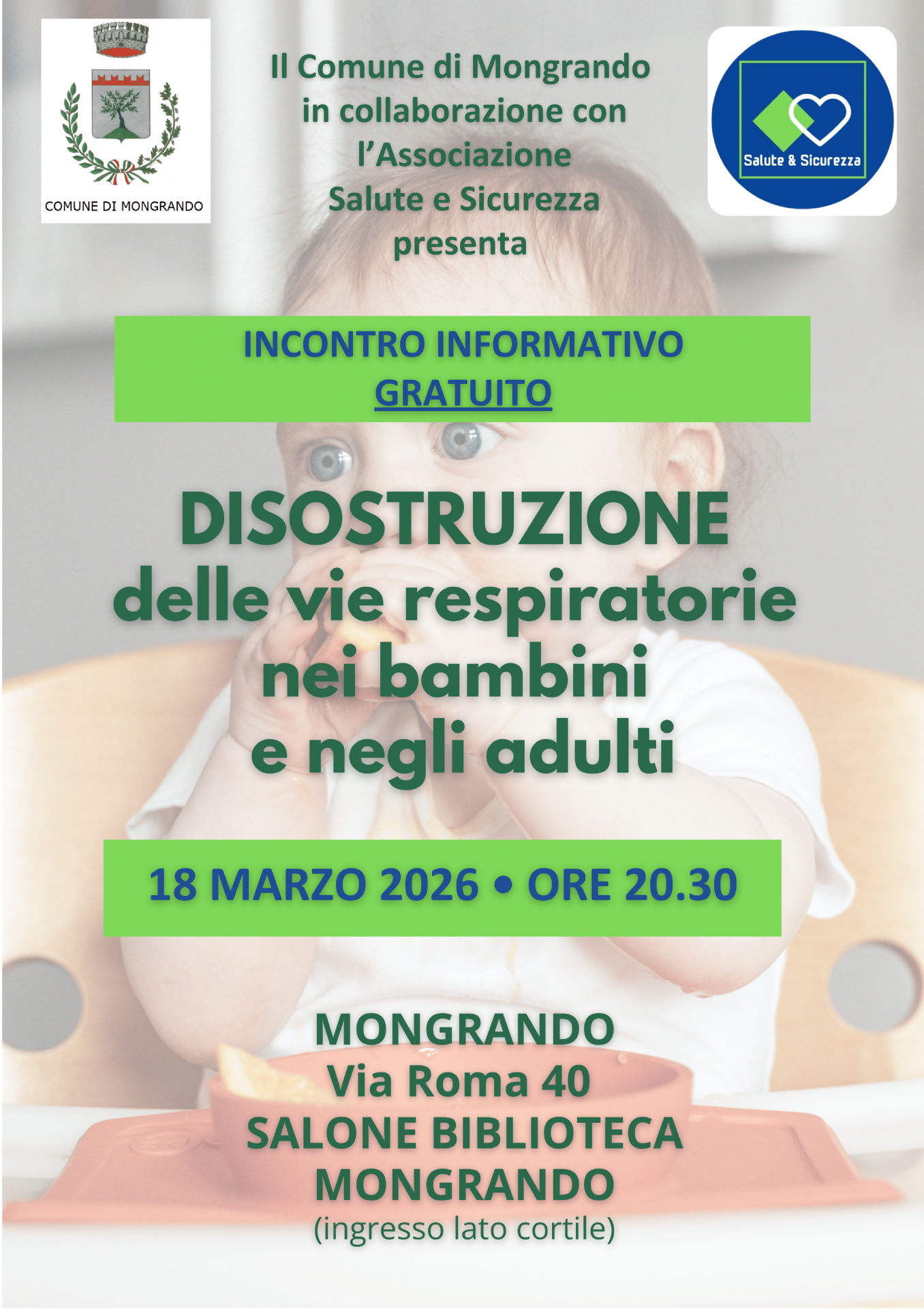 locandina incontro informativo gratuito disostruzione delle vie respiratorie nei bambini e negli adulti