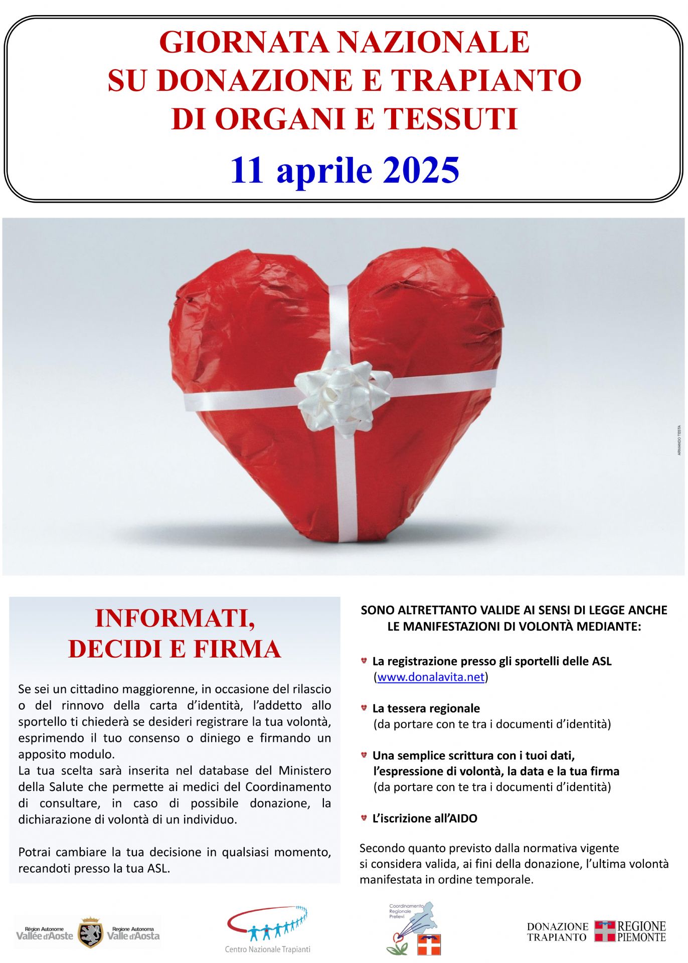 Locandina Giornata Nazionale delle Donazioni