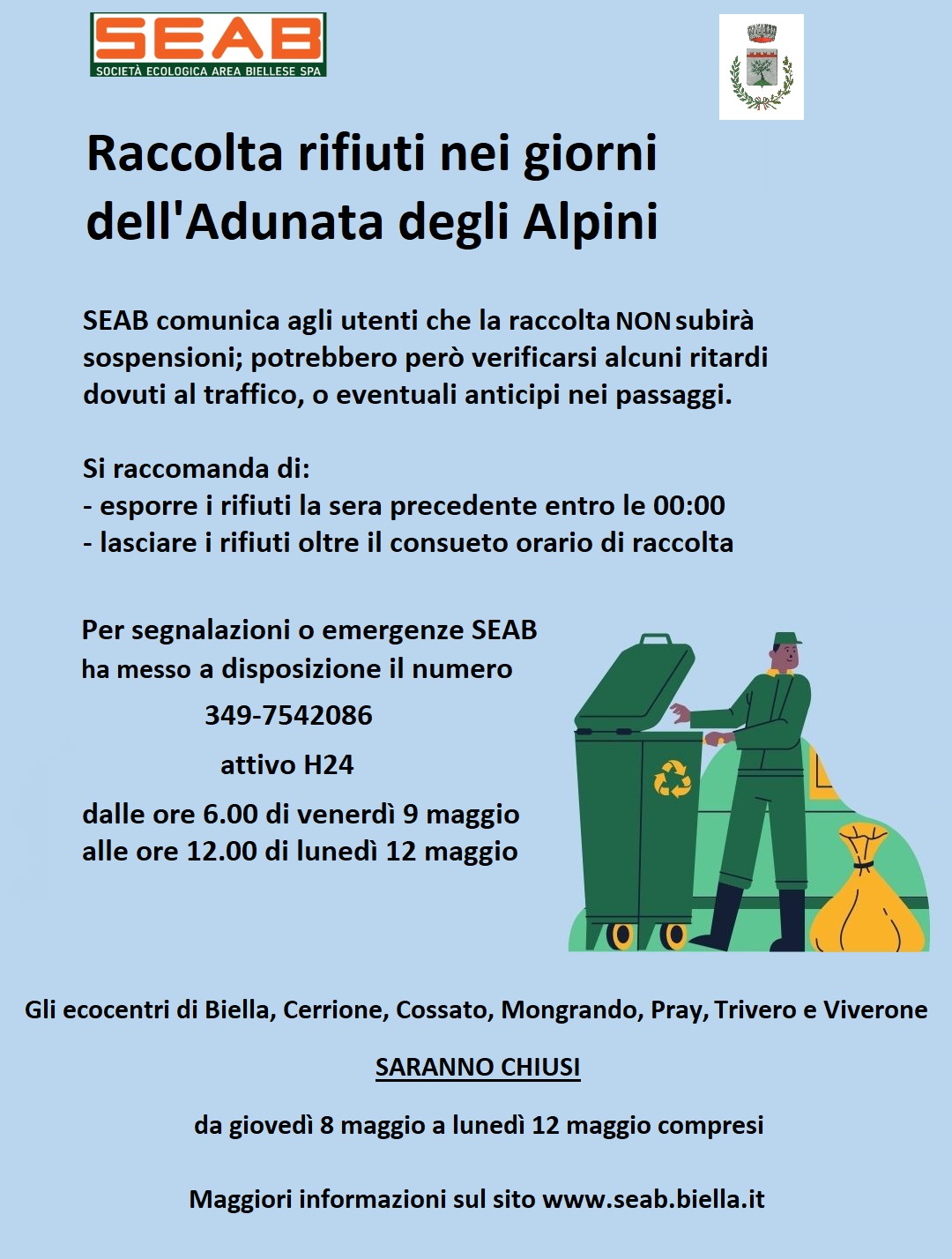 Locandina raccolta rifiuti durante Adunata Alpini