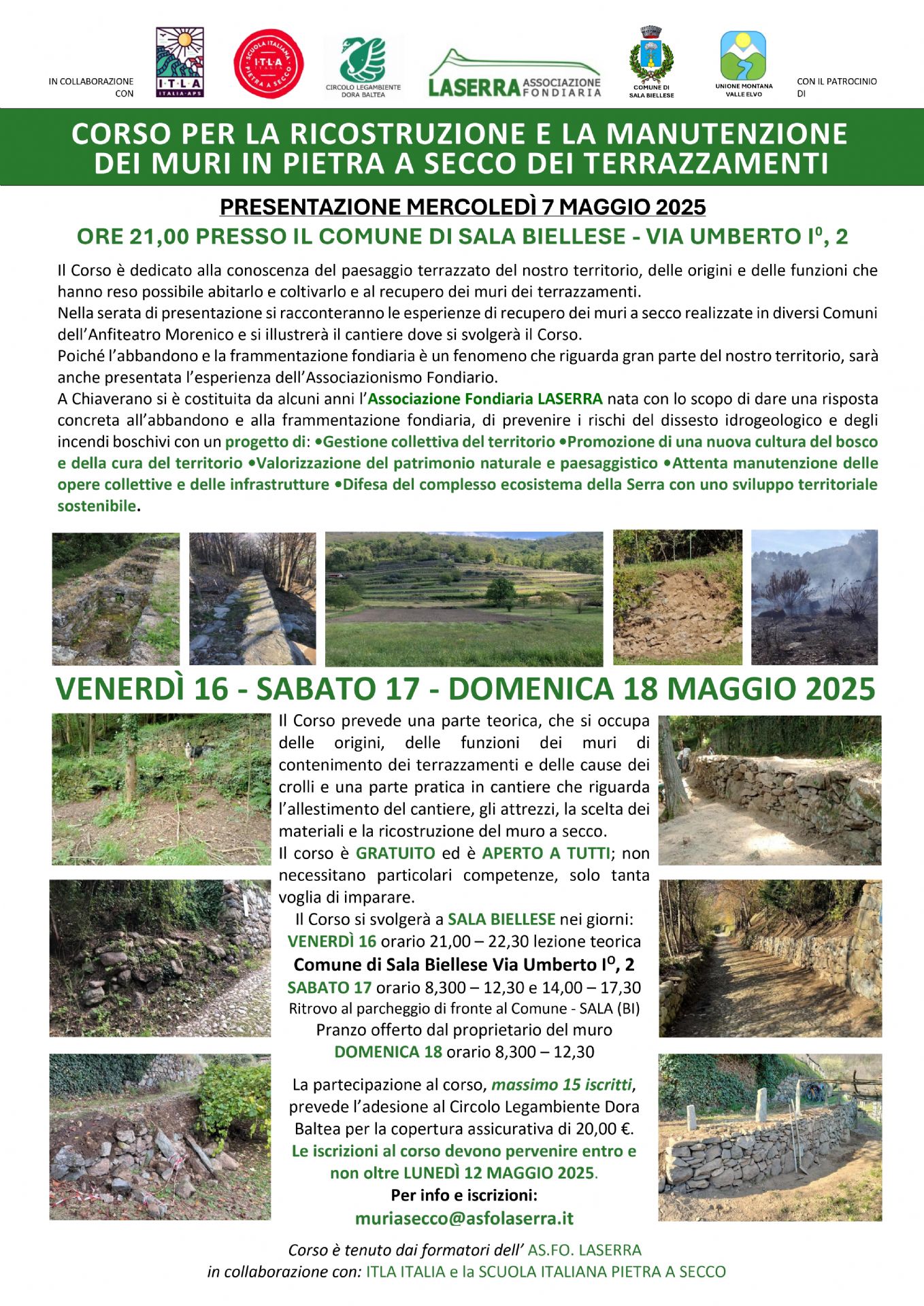 Locandina del corso per la ricostruzione e la manutenzione dei muri in pietra a secco dei terrazzamenti
